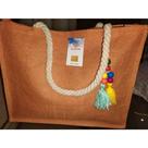 Bolsa Sacola De Juta Boho com chaveiro Decorativo, Verão, Moda Praia Bolsa Sacola De Juta Boho com chaveiro Decorativo, Verão, Moda Praia