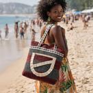 Bolsa Sacola de Praia Feminina Tecido Algodao Mao Ombro Artesanal Resistente Lavável Grande