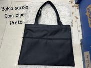 Bolsa Sacola em Nylon Com Ziepr de Ombro Unissex Cor Preto Bolsa Sacola em Nylon Com Ziepr de Ombro Unissex Cor Preto