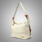 Bolsa Sacola Feminina Média em Couro Legitimo Off white com Caramelo Metais Dourados Road Seven