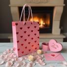 Bolsa Sacola Para Presente De Dia Dos Namorados Papel Kraft Em Alto Relevo Tamanho M Bolsa Ecológica Alça Torcida Embalagem Cor Rosa Com Coração