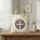 Bolsa Sacola Tecido Ecobag Medalha De São Bento Floral