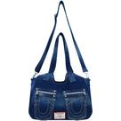 Bolsa Satchel Transversal True Religion em Jeans Escuro 33x38x13cm