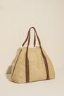 Bolsa St Tropez com tecido natural e detalhes em couro artificial, com forro, bolso interno e botão de imã