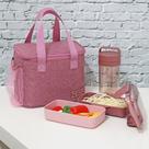 Bolsa Térmica Lancheira Kit 3 peças Marmita e Garrafa Jacki Design Grande Bolso Lateral Alça de Mão