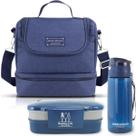 Bolsa Térmica Lancheira Necessaire 2 Andares + Pote Marmita 2 Compartimentos + Garrafa Squeeze Alça e Trava