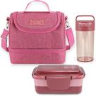 Bolsa Térmica Lancheira Necessaire 2 Andares + Pote Marmita Lanches 2 Compartimentos + Copo com Tamp