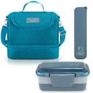 Bolsa Térmica Lancheira Necessaire 2 Compartimentos Kit Pote Marmita 2 Andares e Porta Talher