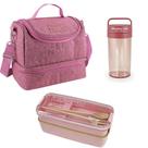 Bolsa Térmica Rosa C/ Marmita Ecológica 750 Ml E Copo Kit