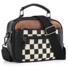Bolsa tiracolo de couro xadrez xadrez preta A02 Bolsa tiracolo de couro xadrez xadrez preta A02
