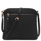 Bolsa tiracolo FashionPuzzle Chevron acolchoada preta média