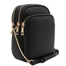 Bolsa tiracolo FashionPuzzle com vários bolsos em couro PU preta