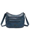 Bolsa tiracolo feminina em couro PU de grande capacidade azul lago