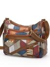 Bolsa tiracolo feminina em PU Patchwork com vários bolsos 26x10x21cm