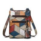 Bolsa tiracolo feminina PU Patchwork Tassel Multipocket