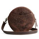 Bolsa tiracolo S-ZONE Leather Circle para mulheres marrom escuro