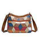 Bolsa tiracolo vintage patchwork de couro PU feminina 27x10x20cm