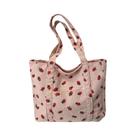 Bolsa Tote De Corduroy Com Estampa De Morangos, Grande Capacidade, Fashion, Versátil, Bolsa De Praia Bolsa Tote De Corduroy Com Estampa De Morangos, Grande Capacidade, Fashion, Versátil, Bolsa De Praia