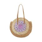Bolsa Tote Redonda Grande Casual Com Fecho De Zíper, Bolsa De Praia Trançada Para Mulheres E Meninas