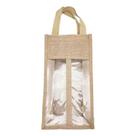 Bolsa transportadora de vinho Yute Jute Burlap reutilizável com janela Bolsa transportadora de vinho Yute Jute Burlap reutilizável com janela