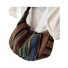 Bolsa Transversal Dobrável Com Padrão Listrado E Fecho De Zíper, Estilo Tribal, Forro Lavável À Mão Bolsa Transversal Dobrável Com Padrão Listrado E Fecho De Zíper, Estilo Tribal, Forro Lavável À Mão