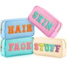 Bolsas de maquiagem Cunno Preppy Chenille Letter Nylon 4 peças femininas