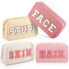 Bolsas de maquiagem Kajaia Preppy Chenille Letter Bag, 4 peças para mulheres Bolsas de maquiagem Kajaia Preppy Chenille Letter Bag, 4 peças para mulheres