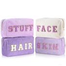 Bolsas de maquiagem Pinkunn Preppy Chenille Letter 4 peças roxas Bolsas de maquiagem Pinkunn Preppy Chenille Letter 4 peças roxas