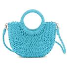 Bolso QTKJ Mini Semicírculo de Rattán y Paja para Mujer Azul