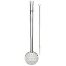 Bomba de Chimarrão Inox Bojo Mil Furos 21cm Bocal Simples Terere Lisa com Escovinha