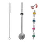 Bomba Média Para Chimarrão Tererê Com Rosca E Anel Com Pedra Decorativa Tomar Mate Em Aço Inox Cromado 23cm
