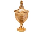 Bomboniere Baleiro Potiche com Pé e Tampa de Cristal Âmbar 25x10cm Lyor