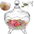 Bomboniere com Tampa de Vidro Decorado Baleiro Luxo Decoração Elegante Extrema Resistencia