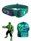 Bone ,boneco e relogio digital infantil a prova d agua do hulk , super kit para seu