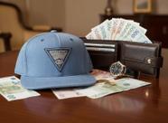 Boné Boss Money Triângulo Aba Curva Azul-Claro Mescla Snapback Premium