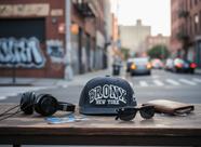 Boné Bronx New York Aba Reta Snapback Cinza e Preto Estilo Streetwear Unissex