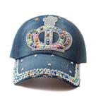 Boné de beisebol: algodão, jeans, strass, chapéu de coroa para adultos
