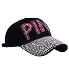 Boné de beisebol: algodão, strass, rosa, letra para mulheres