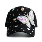 Boné de beisebol com decoração de borboleta de strass de algodão