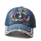 Boné de beisebol com design de coroa de strass jeans para adultos