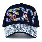 Boné de beisebol com design de letras de strass de algodão para adultos