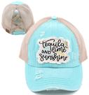 Boné de beisebol Funky Junque Distressed Crisscross Ponytail Feminino