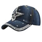 Boné de beisebol jeans com decoração de estrela de strass Boné de beisebol jeans com decoração de estrela de strass