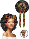 Boné de cabelo grande de cetim com laço estampado africano de 36 cm preto Boné de cabelo grande de cetim com laço estampado africano de 36 cm preto