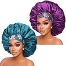 Boné de cabelo Silk Satin Bonnet Isshin Beauty Extra Large roxo e azul-petróleo