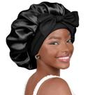 Boné de cetim YANIBEST para dormir, cabelo forrado de seda, preto