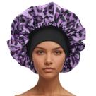 Boné de dormir elástico acetinado com estampa floral, proteção UV, roxo