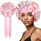 Boné de dormir floral de cetim com laço rosa para proteção de cabelo