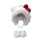 Boné De Inverno Feminino Quente E À Prova De Vento Hello Kitty Com Pelúcia, Laço Vermelho E Proteção Boné De Inverno Feminino Quente E À Prova De Vento Hello Kitty Com Pelúcia, Laço Vermelho E Proteção
