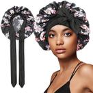 Boné de proteção de cabelo Sleep Bonnet Floral Satin com gravata borboleta Boné de proteção de cabelo Sleep Bonnet Floral Satin com gravata borboleta